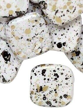 20 Pale Grey Silver Gold & Black Paint Spattered 80s Retro 17mm Square Beads